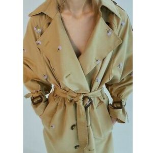 ZARA FLORAL EMBROIDERED TRENCH Size MEDIUM